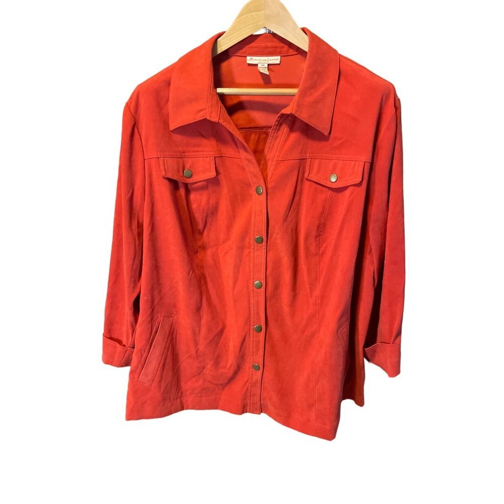 JM Collection Woman Orange Button Down Collared Shacket Jacket Sz 24W